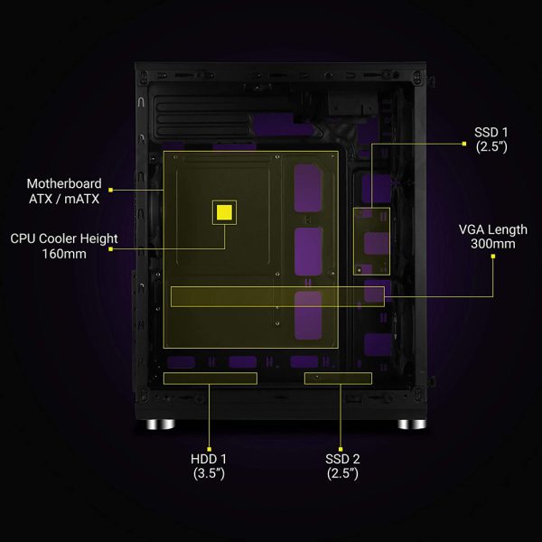 Buy Zebronics Zeb-Cronus Premium Gaming Cabinet with Mirror Finish Tempered Glass On Front, Tempered Glass On Side & 4 x120mm Rainbow Double Ring LED Fans